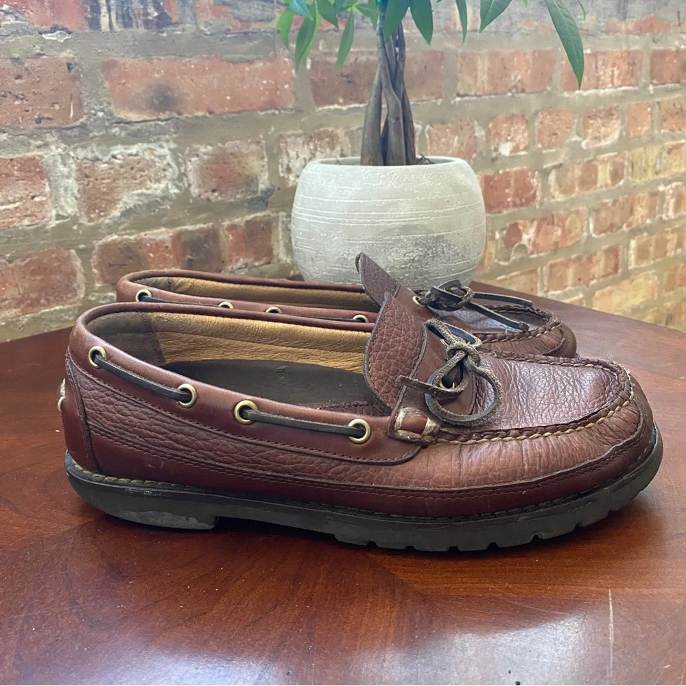 LL Bean Brown Leather Boat Shoes Men's Size 8 EE Wide Distressed